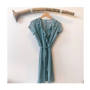 Teal wrapped belted dress